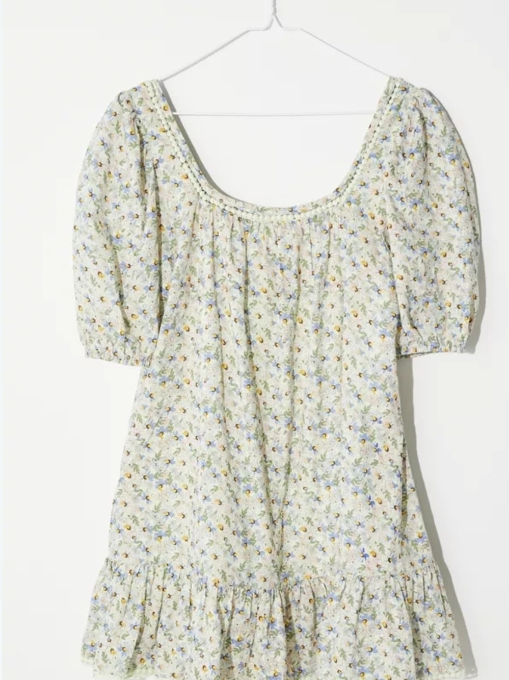 Urban Outfitters Cream Floral Puff-Sleeve Square-Neck Tunic
